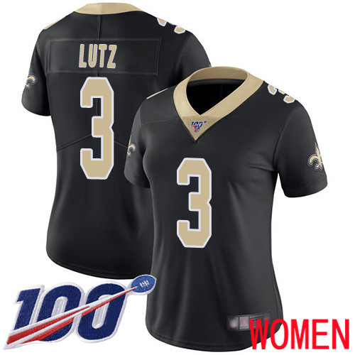 New Orleans Saints Limited Black Women Wil Lutz Home Jersey NFL Football #3 100th Season Vapor Untouchable Jersey